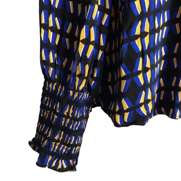 Rachel Zoe Small‎ Rayon Viscose Geometric Blouson Sleeve Smocked Cuff Top Office - Picture 4 of 10